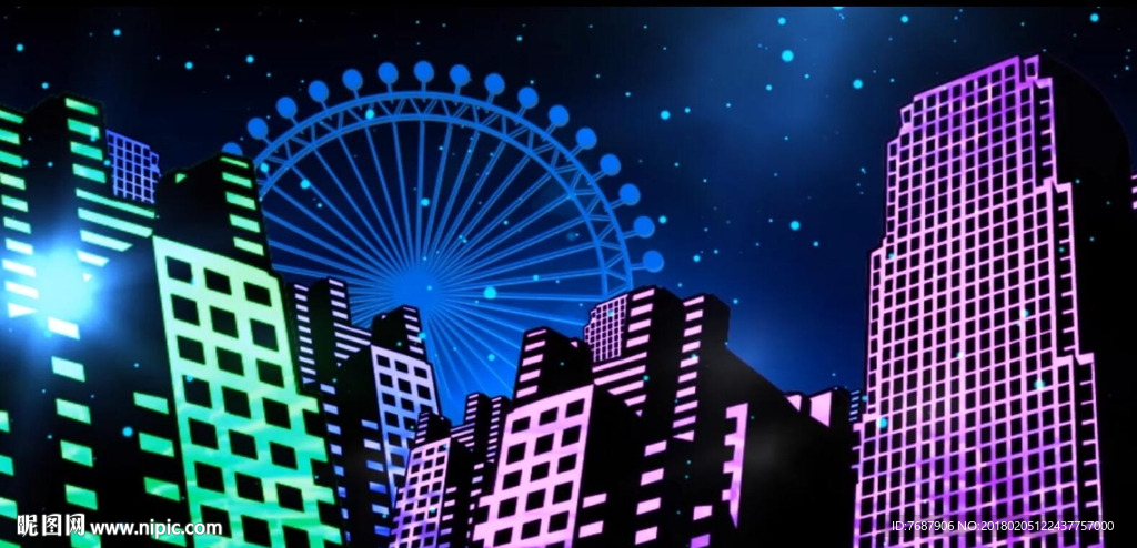 卡通動感夜景城市建筑