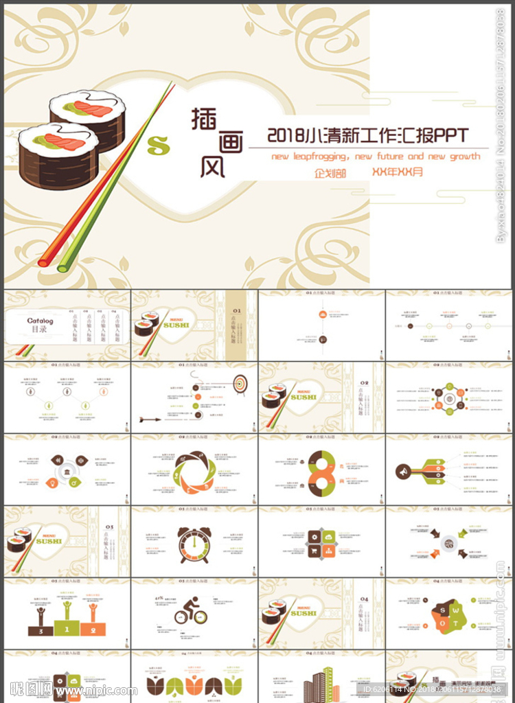 小清新工作匯報PPT