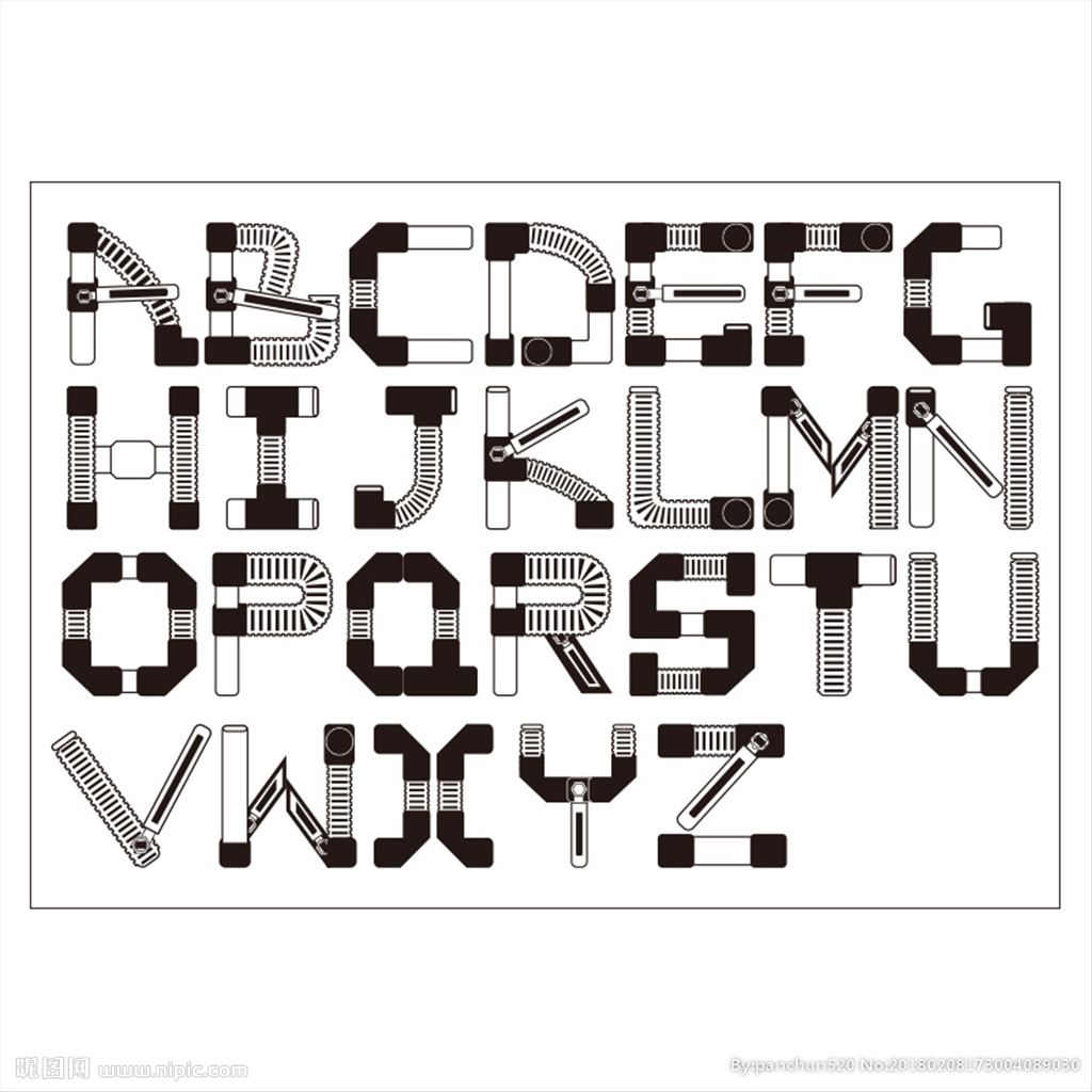 AI 26字母机械设计矢量图