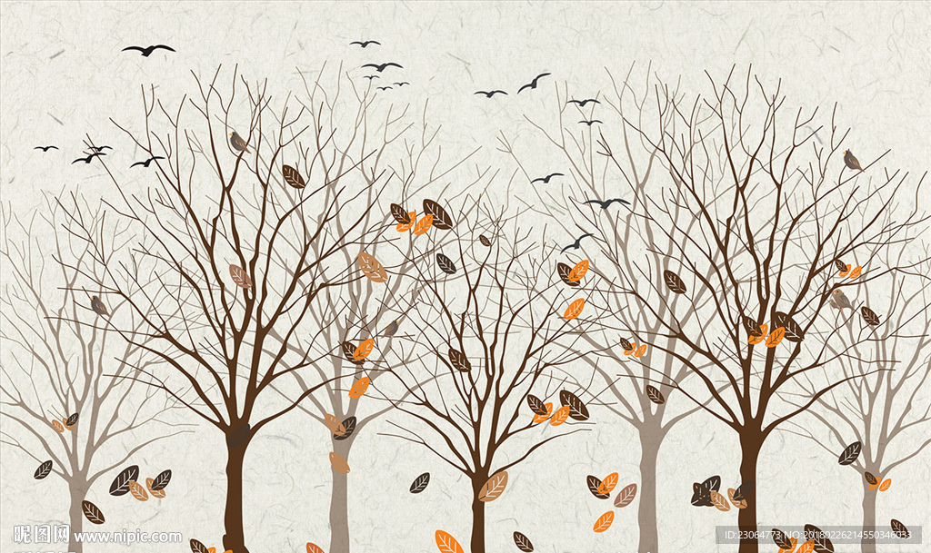 秋天枯树鸟飞图