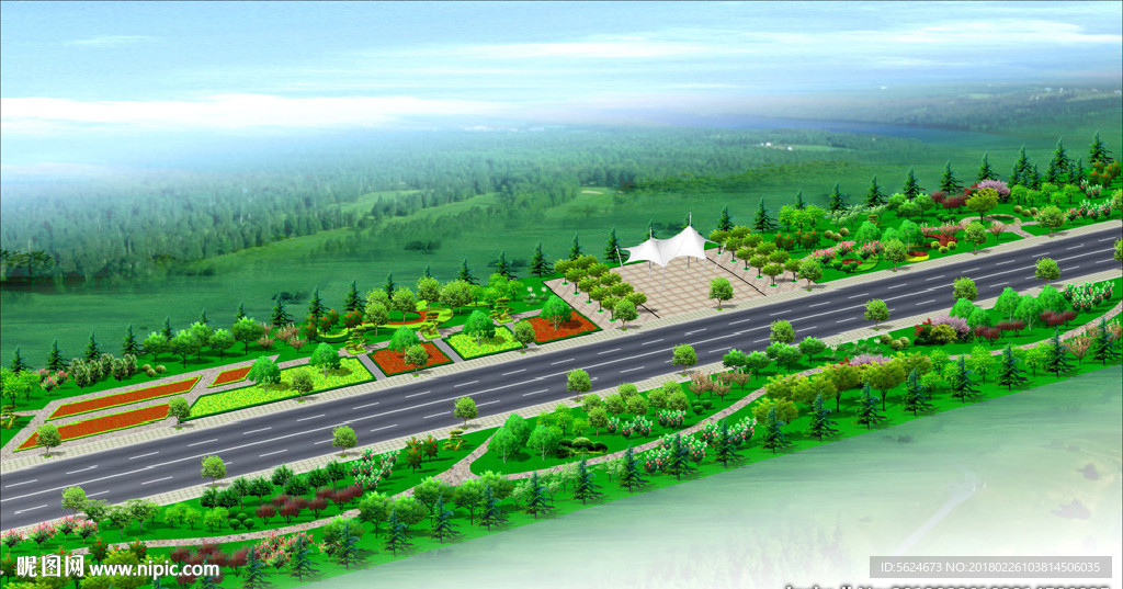 道路景觀綠化效果圖
