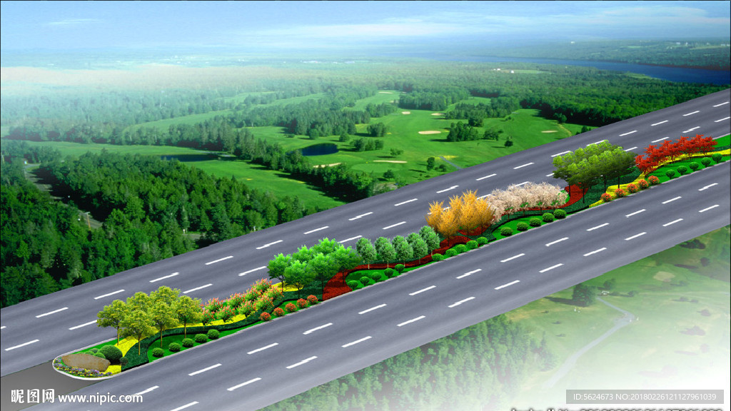 道路中心花壇綠化效果圖