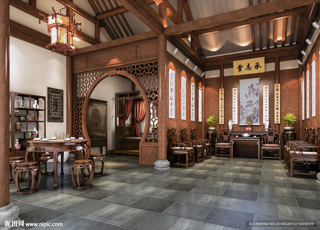 中式古建展厅客餐厅