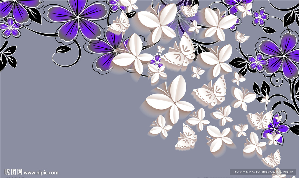 花卉蝴蝶背景墙
