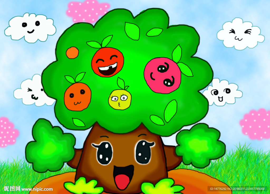 水果树简笔画_水果树图片欣赏_水果树儿童画画作品-有伴网