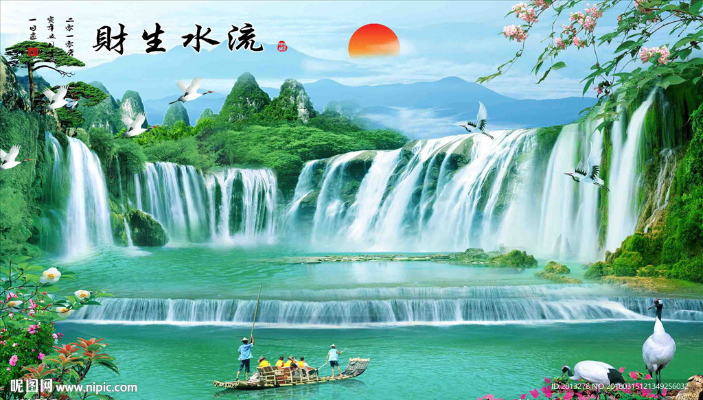 流水生財 瀑布電梯背景墻