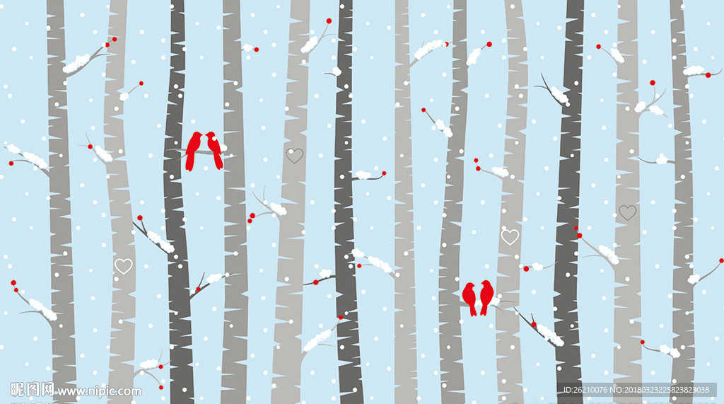 树林积雪矢量插画背景墙