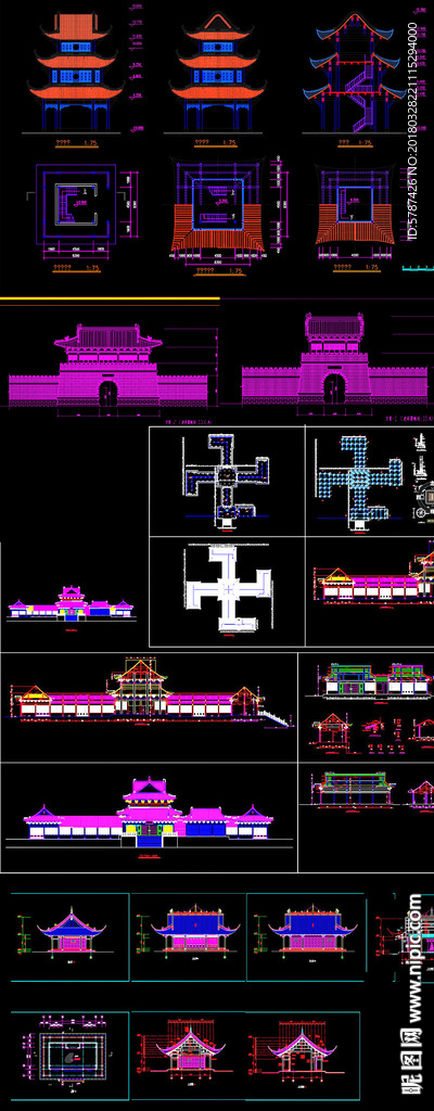 古建筑城楼cad图纸图片