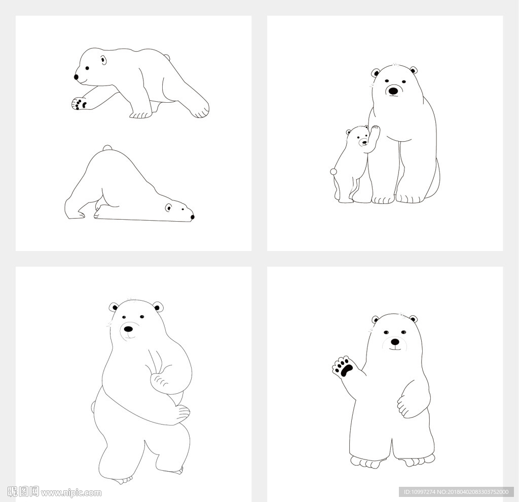 线稿卡通可爱北极熊