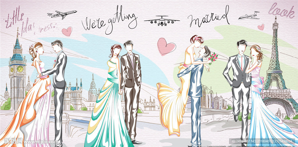 手繪時(shí)尚結(jié)婚人物背景