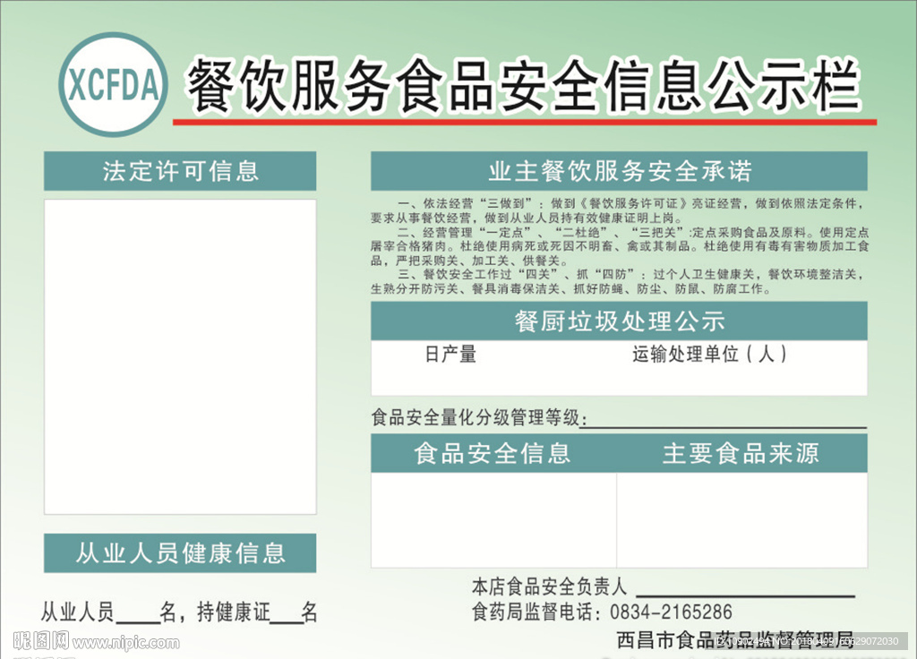 西昌餐饮服务食品安全信息公示栏