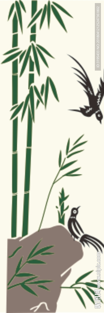 竹子 小鸟 硅藻泥图案