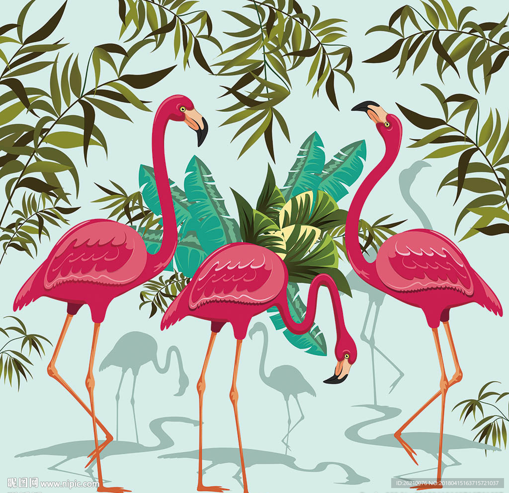 火烈鸟植物热带图案装饰画