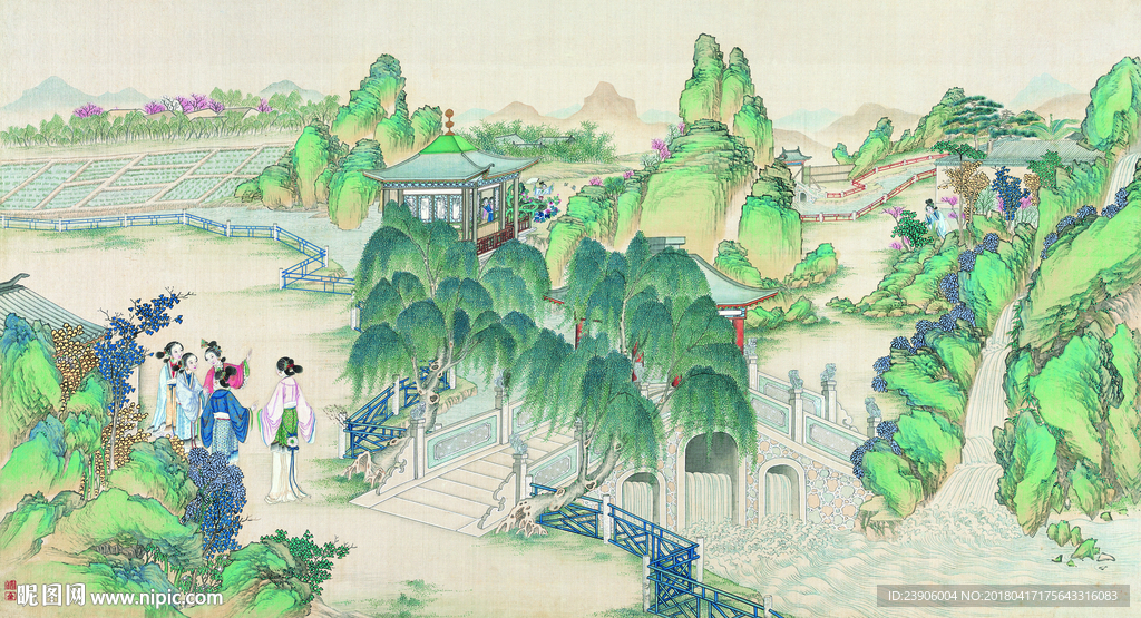 大型红楼梦国画仕女图壁画