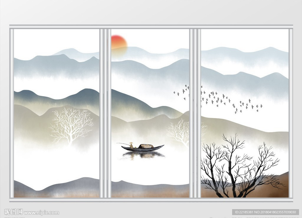 新中式水墨山水畫(huà)移門(mén)