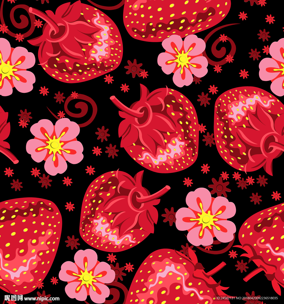 草莓满底印花
