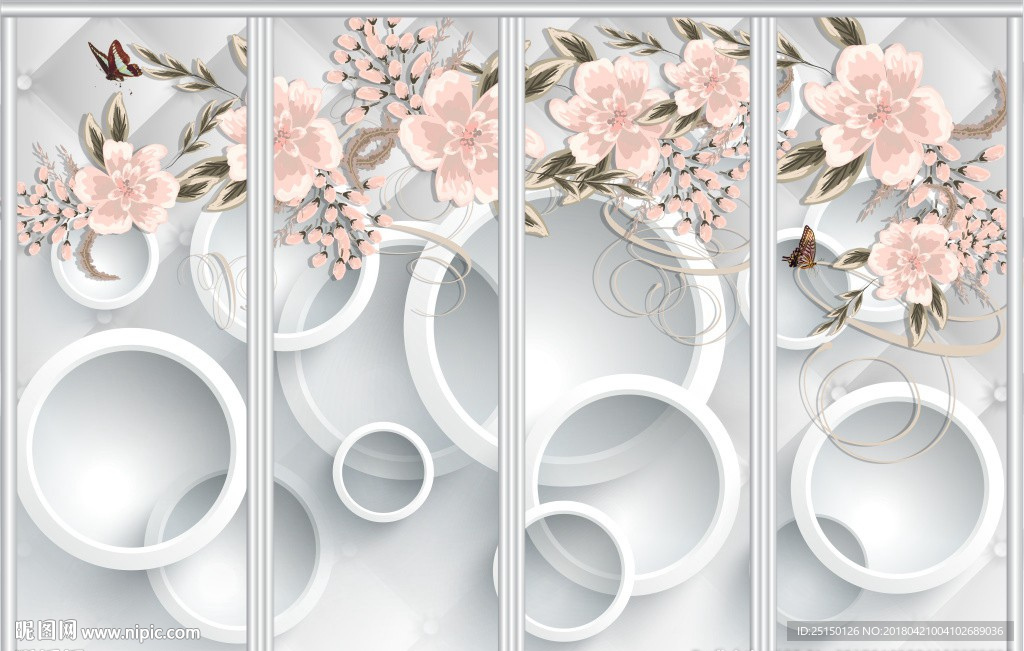 3D手繪薔薇花藤移門