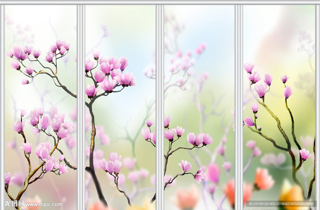 粉色花卉夢幻移門