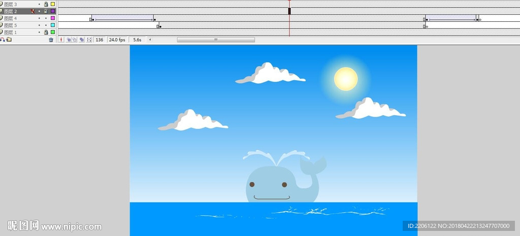 鲸鱼探头出来喷水的动画9秒