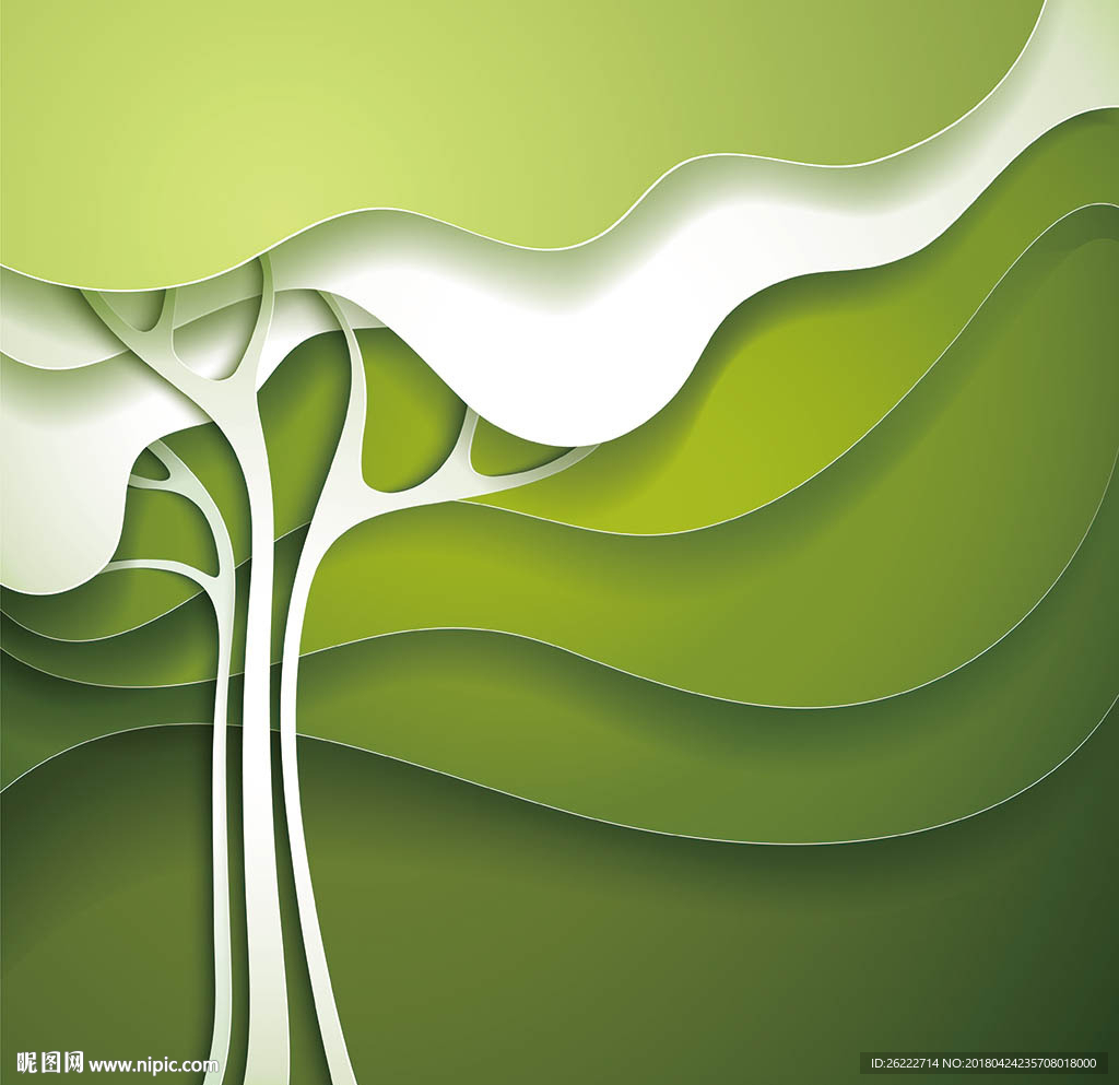 绿色大树剪纸矢量设计素材