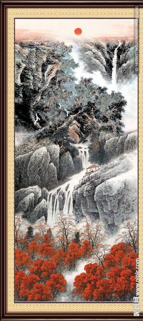 竖幅国画山水图片