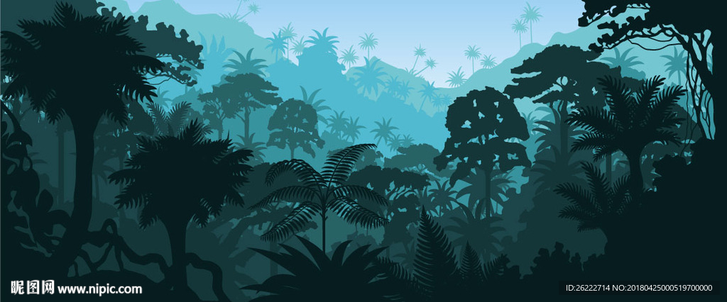 热带原始森林夜色矢量背景墙