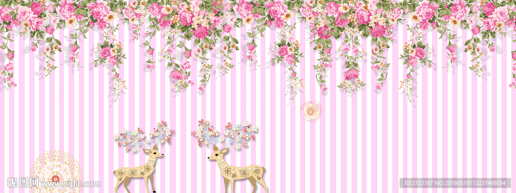 粉红色浪漫花枝 壁画背景墙
