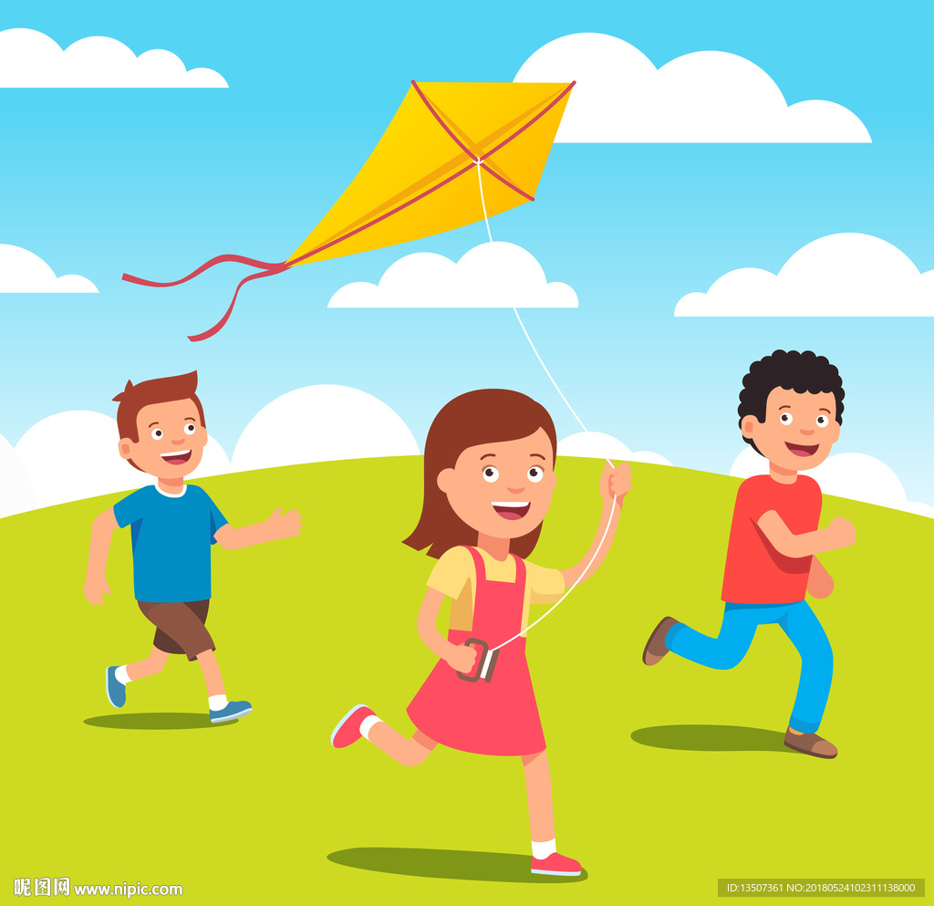 三个小孩在放风筝