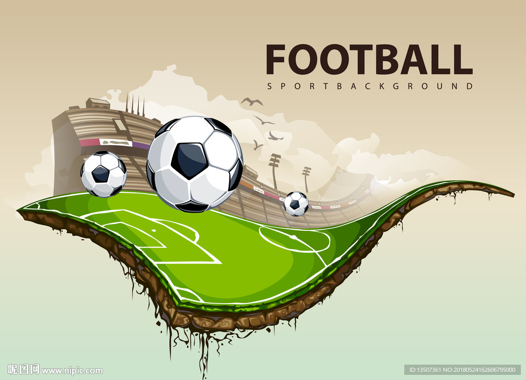 足球场创意海报插画设计AI矢量