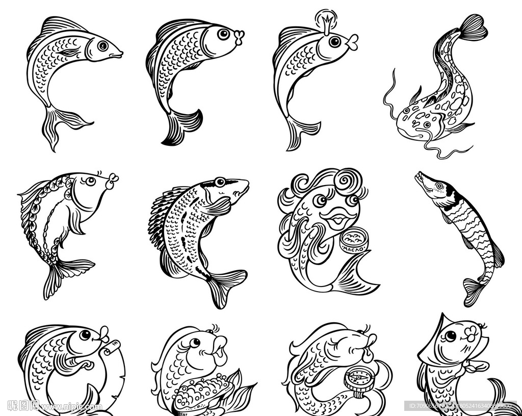 手绘鱼类海洋生物
