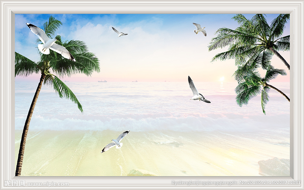 美丽大海沙滩椰树风景电视背景墙