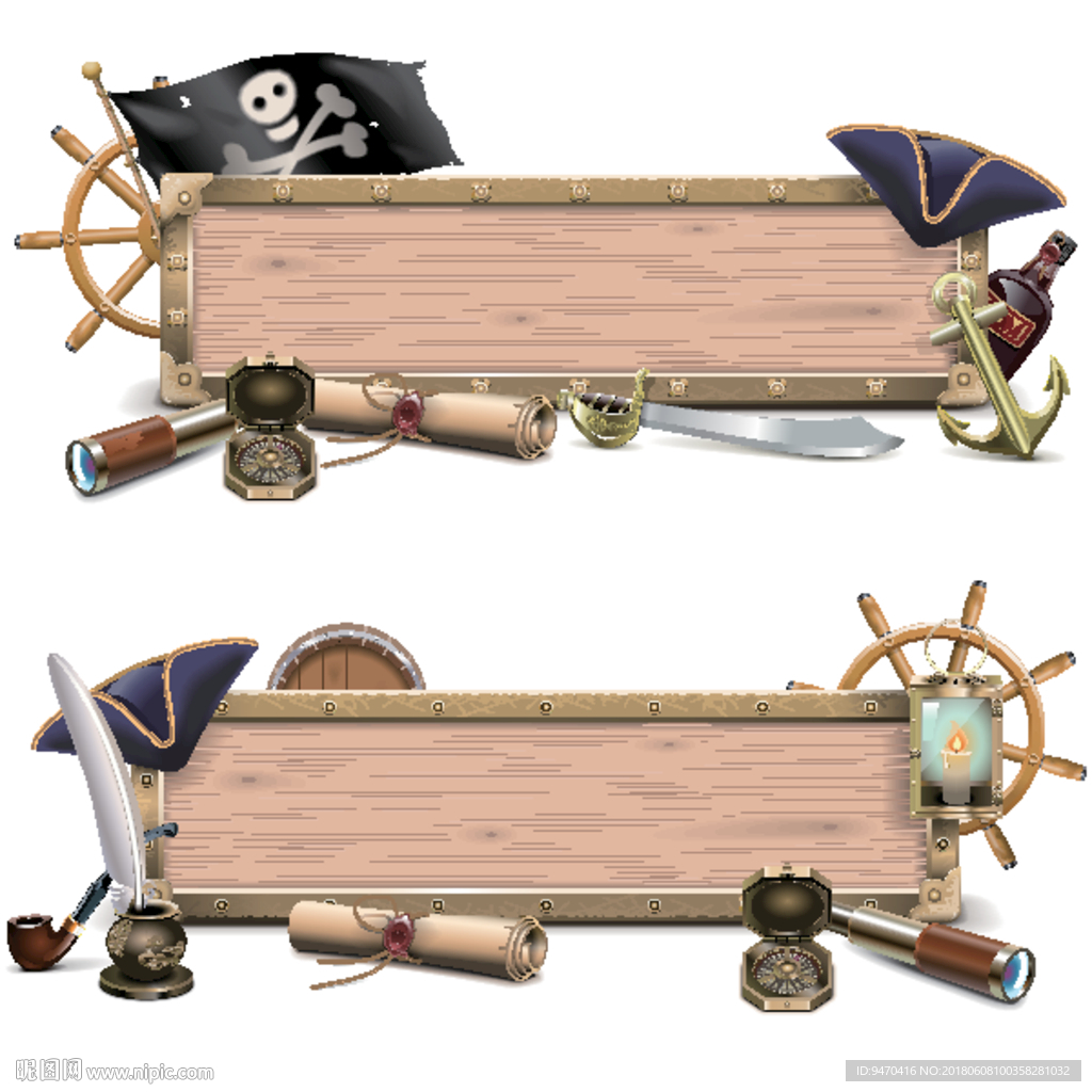海盗主题公告栏航海卡通告示矢量