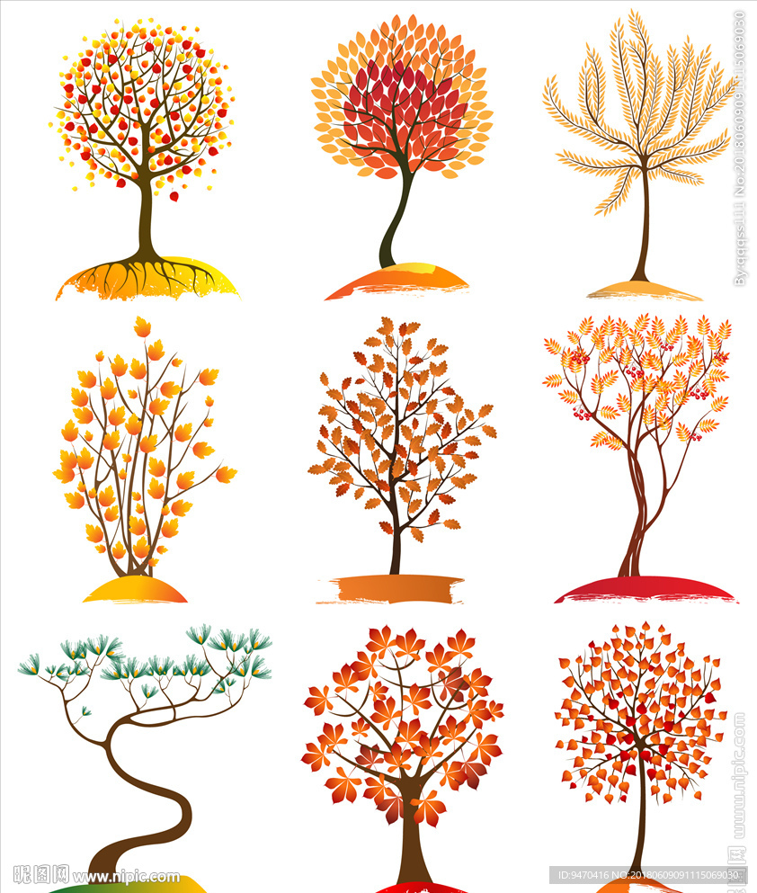 树彩色树设计艺术树木卡通植物素