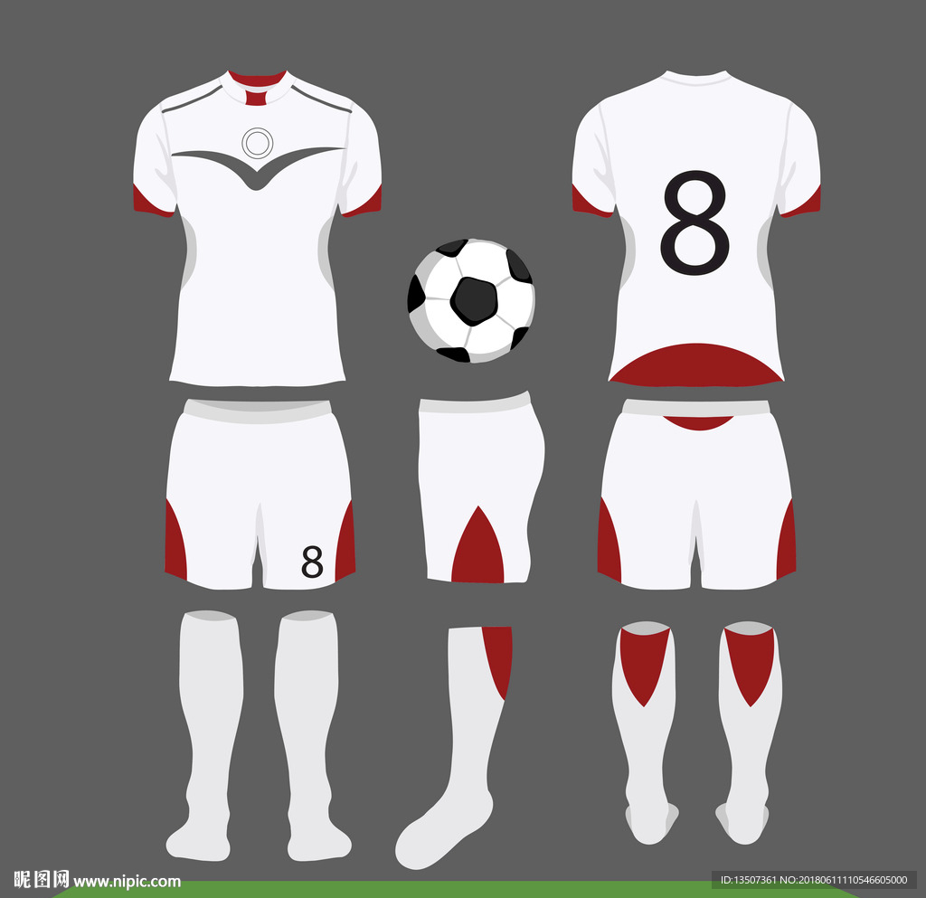 手绘白色足球队服运动员插画设计