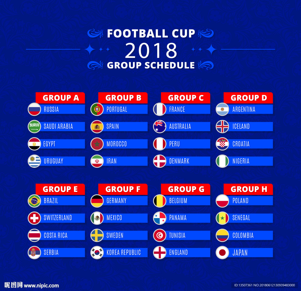 手绘世界杯分组对阵表小组赛信息