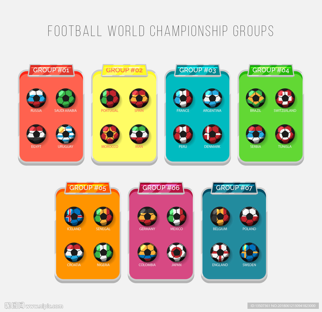 手绘世界杯32强国家队足球设计