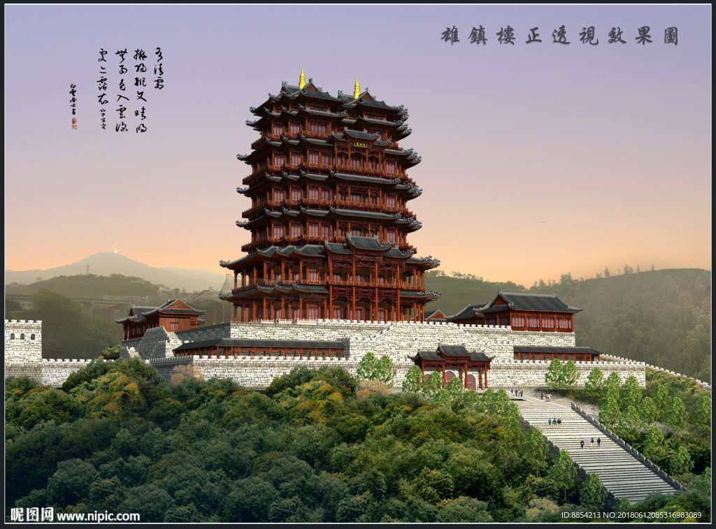 古建筑效果圖 門樓牌坊 寺廟廣