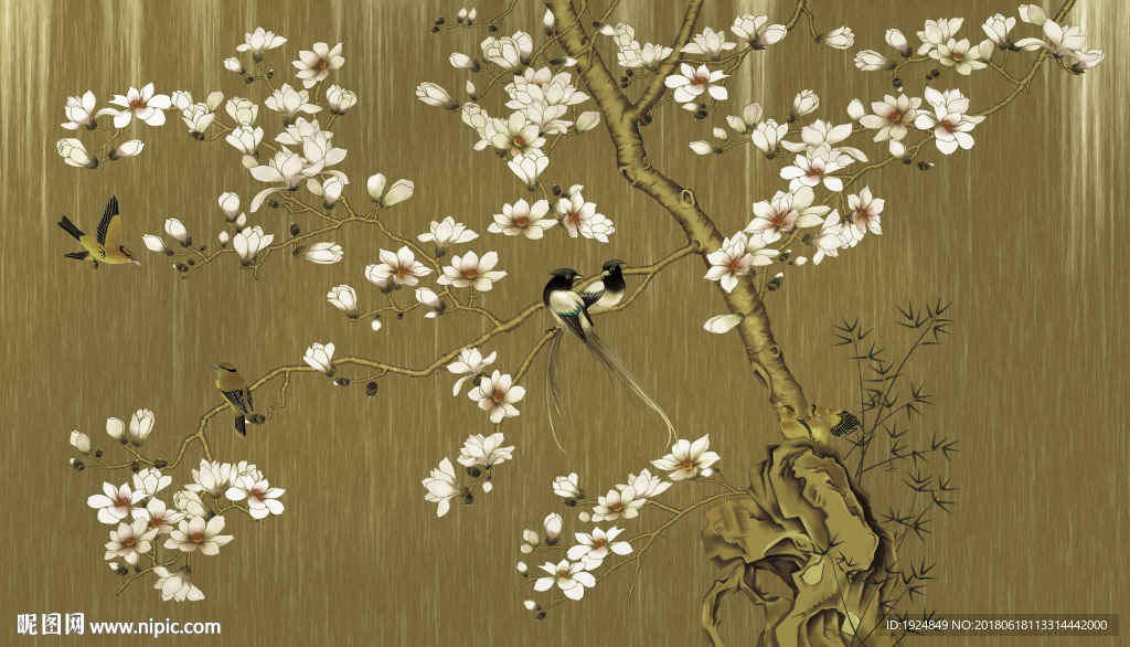 中式花鸟工笔高清壁画