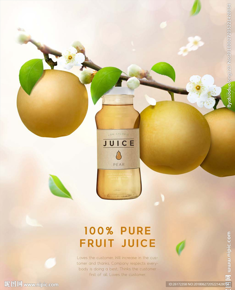 纯天然100%梨汁有机饮料海报