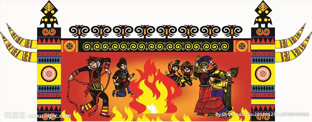 彝族舞蹈服饰火把节壁画装饰画图