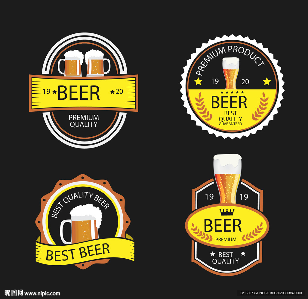 手绘酒吧啤酒酒标UI图标模板