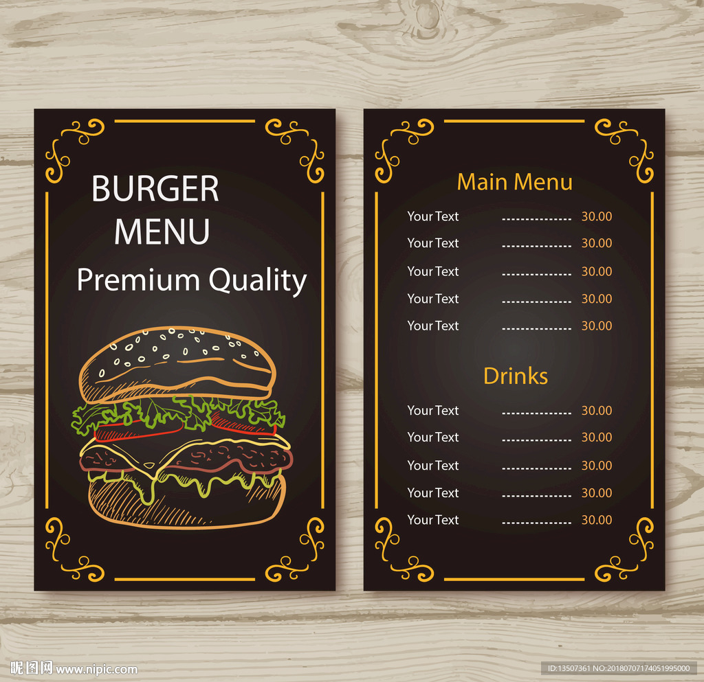 手绘创意汉堡菜单设计矢量图