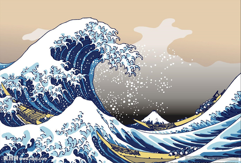 原创创意日式波浪线绘