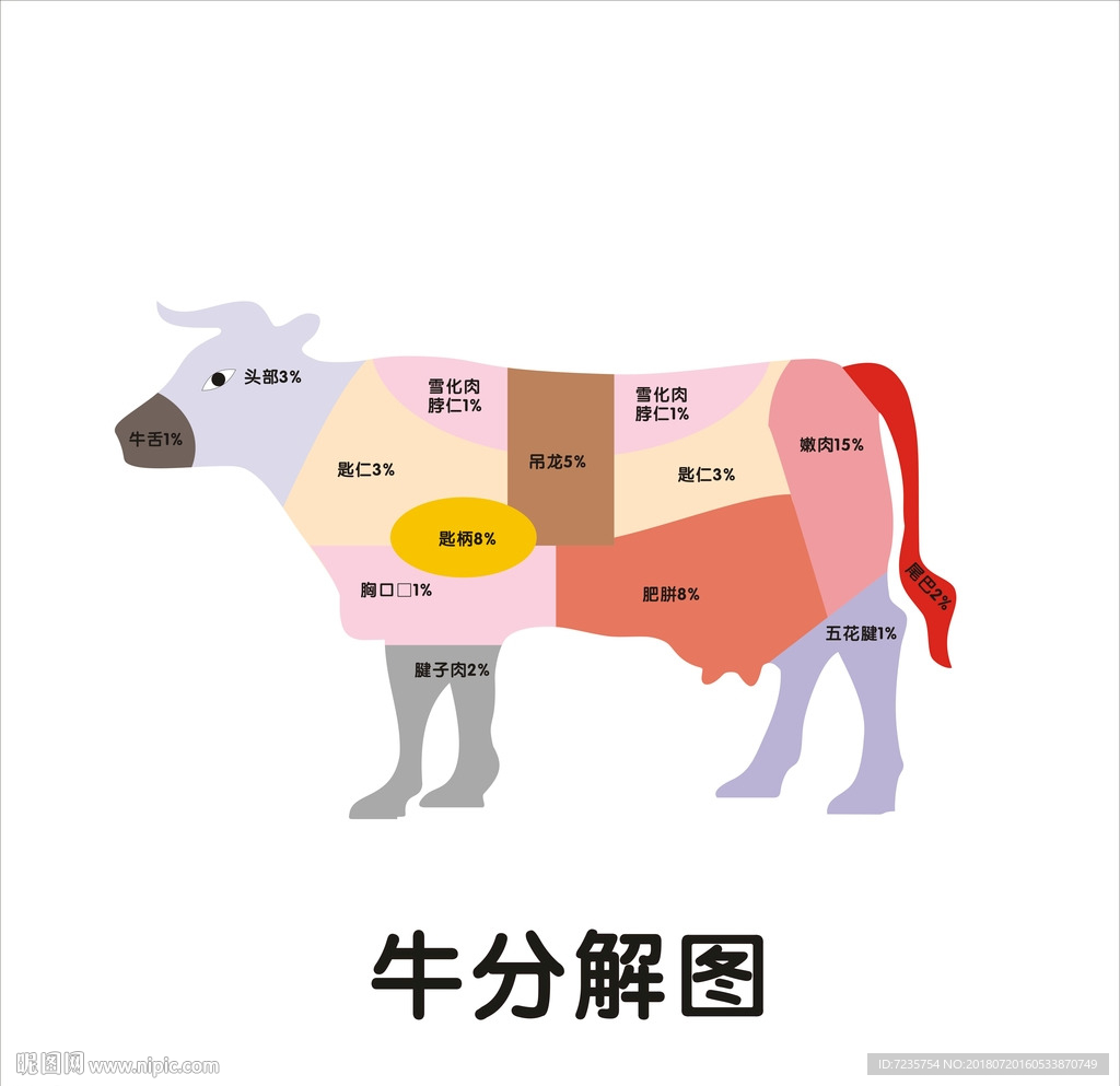 cdr(x4)颜色:cmyk20元(cny×关 键 词:牛分解图 牛肉图 牛部位 牛肉