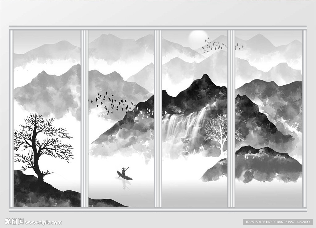 中國風(fēng)水墨山水移門
