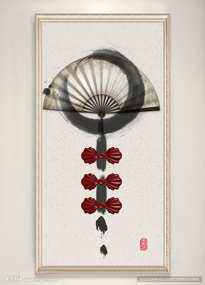 中国水墨风折扇装饰画