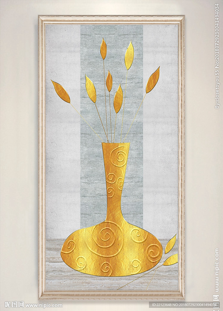 金色质感3d浮雕花瓶装饰画