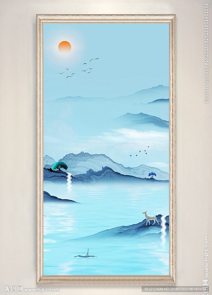 新中式蓝天白云山水装饰画