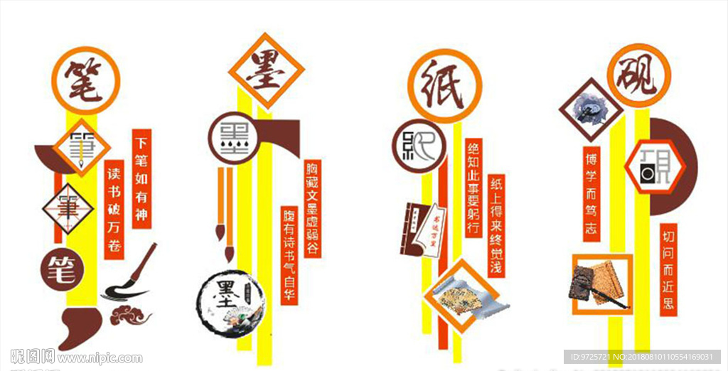 筆墨紙硯文化墻貼