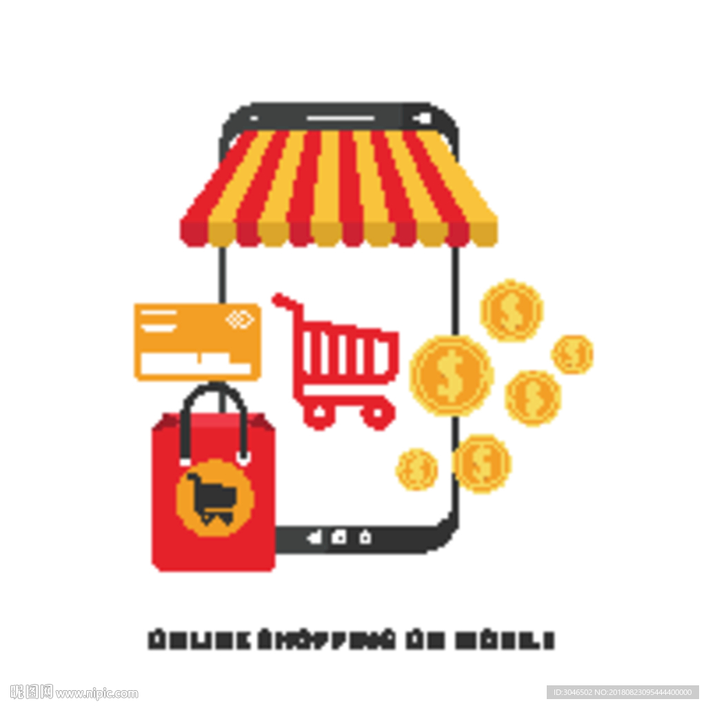 矢量手機購物APP宣傳插畫設(shè)計